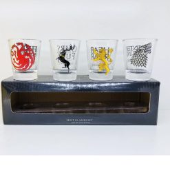 Game of Thrones shot glass set with Targaryen, Baratheon, Lannister, Stark sigils, collectible drinkware, Exit7 Bangladesh