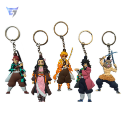 Demon Slayer anime keychain set with Tanjiro, Nezuko, Zenitsu, Inosuke, and Giyu, collectible accessories, Exit7 Bangladesh