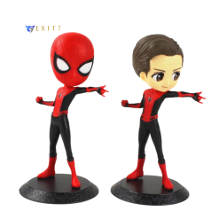 Spider-Man action figure collectible set with two 15cm figures, one masked and one unmasked, both in red and black suit on display bases